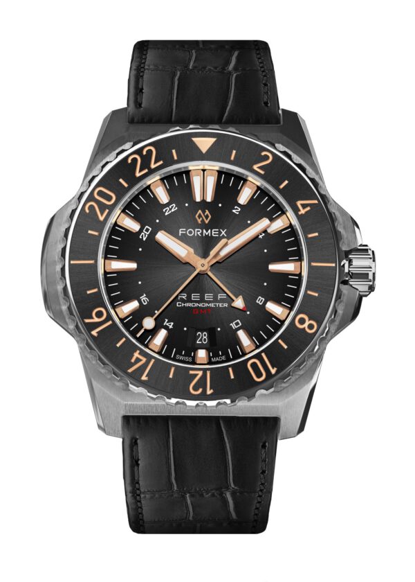 שעון FORMEX REEF GMT 300M COSC  לוח שחור עם שנתות רוז גולד ורצועת גומי או עור - Image 7